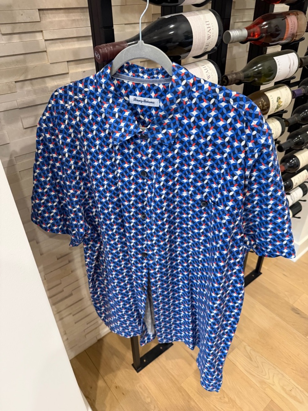 Blue Geometric Short-Sleeve Shirt by Bugatchi